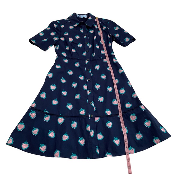 Draper James Navy Blue Pink & Green Strawberry Print Shirt Dress, Size 0 - Picture 14 of 16